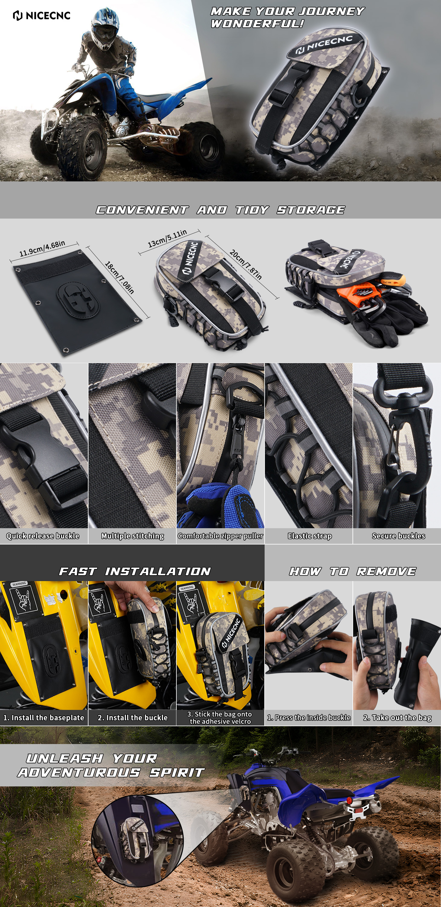 ATV Fender Bag Accessory Pack Luggage Storage Waterproof For