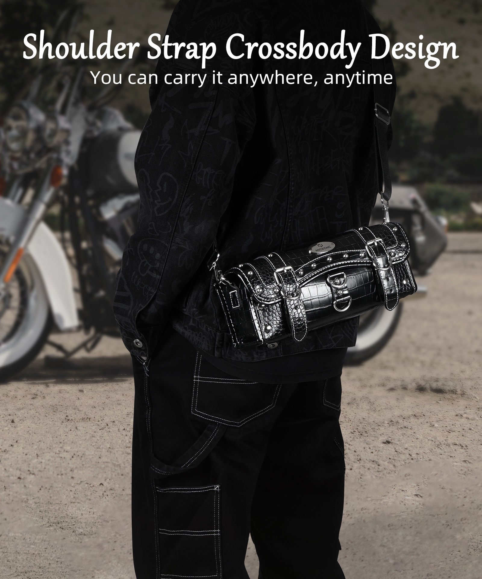 Crocodile Leather Motorcycle Fork Tool Bag SaddleBag Storage