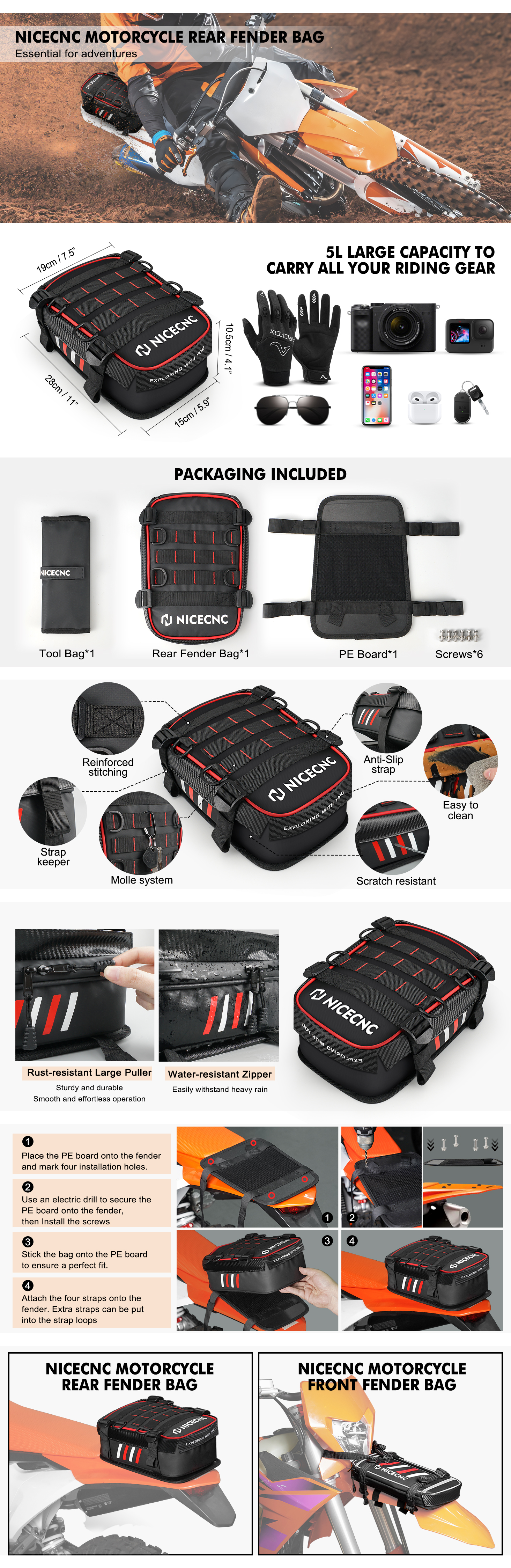 NICECNC Rear Fender Storage Tool Bag For HONDA XR 200R 230R 400R